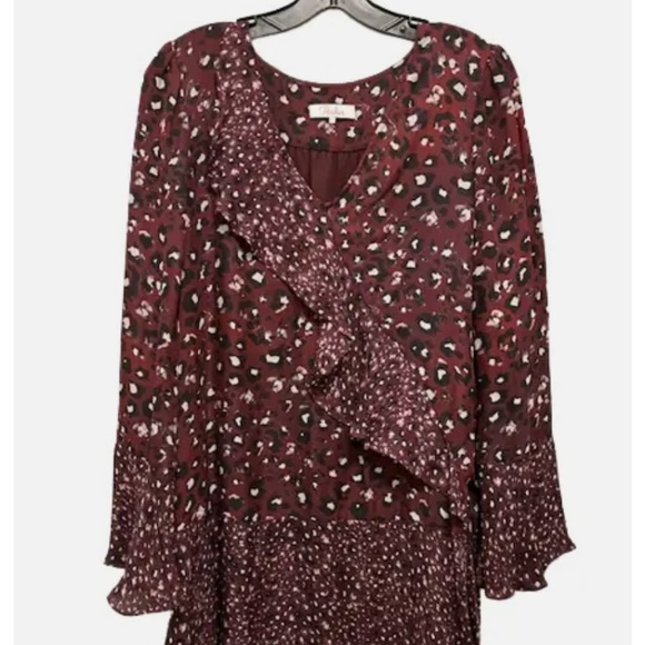 Parker Dress Burgundy Kimberly Flounce Cheetah Print Lined - Picture 2 of 10